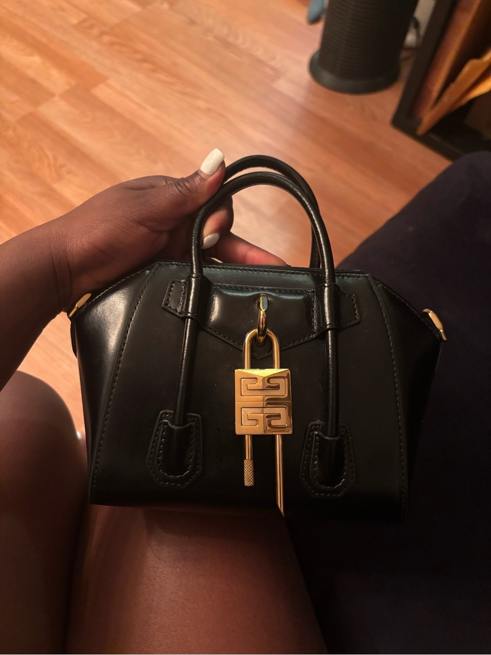Givenchy Black Leather Mini Top-Handle Bag with Gold Padlock